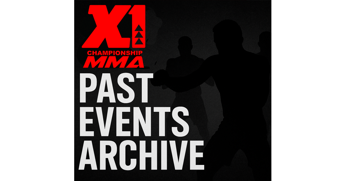Official image for the X1 World Events “Past Events” archive page — black and red design with glowing X1 logo, white text “Past Events Archive,” and faint Hawaiian island outline in the background.